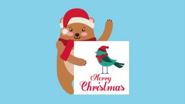 sevimli ayı ile mutlu noel kartı