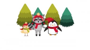 sevimli hayvanlar ile mutlu noel kartı