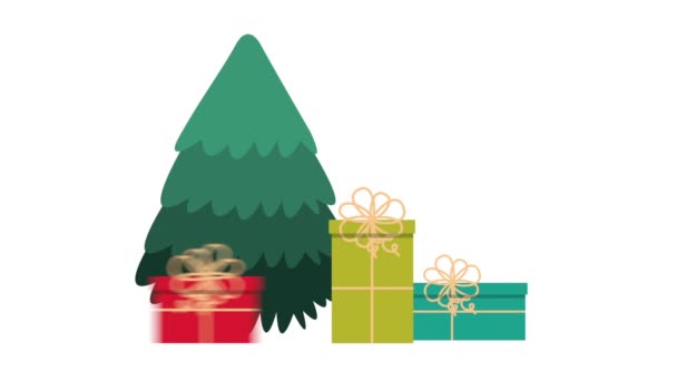 Happy Merry julkort med träd och presenter — Stockvideo