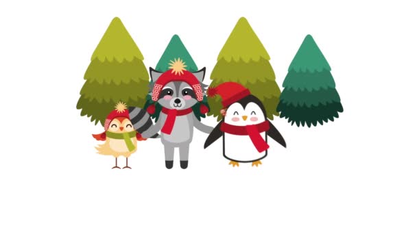 Joyeuse carte de Noël avec des animaux mignons — Video