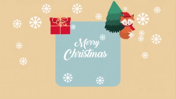 Feliz cartão de Natal alegre com animais bonitos — Vídeo de Stock