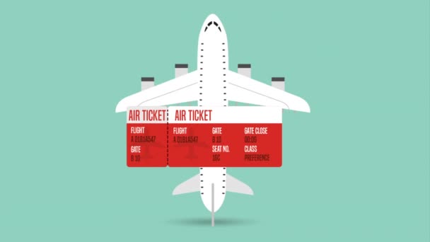 Avião voando com conjunto de animação itens de viagem — Vídeo de Stock