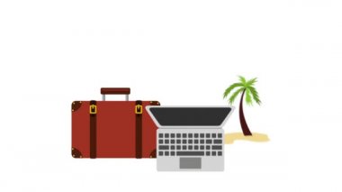seyahat öğeleri animasyon ile dizüstü bilgisayar