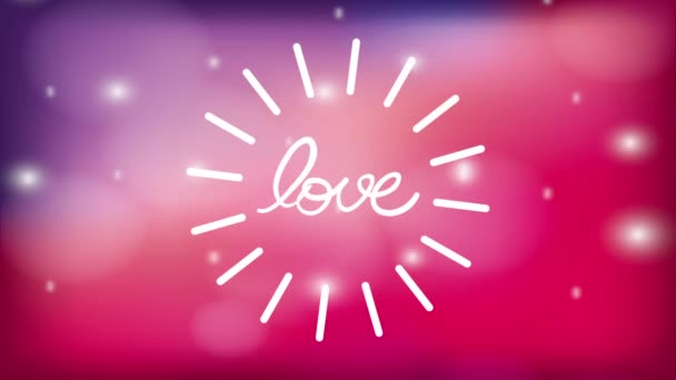 Tarjeta de San Valentín con palabra de amor y animación ráfaga — Vídeo de stock