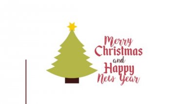 çam ağacı ve topları asılı mutlu noel kartı