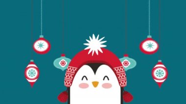 küçük penguen ile mutlu noel kartı