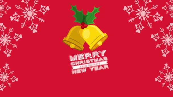 Happy Merry julkort med Bells — Stockvideo