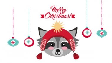 küçük rakun ile mutlu noel kartı