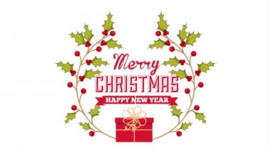 yapraklar taç ve hediye ile mutlu noel kartı