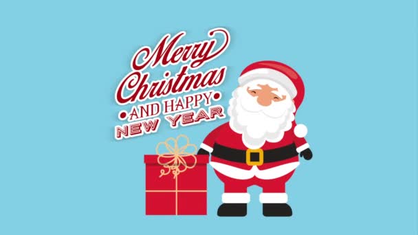 Happy Merry Christmas Card met Santa Claus en cadeau — Stockvideo
