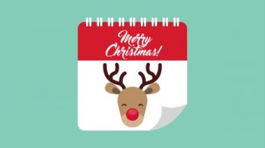 takvimde sevimli reindeer ile mutlu noel kartı