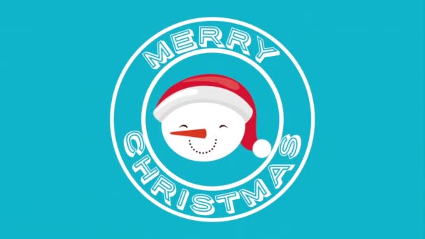Happy merry christmas card with snowman head — Stock Video