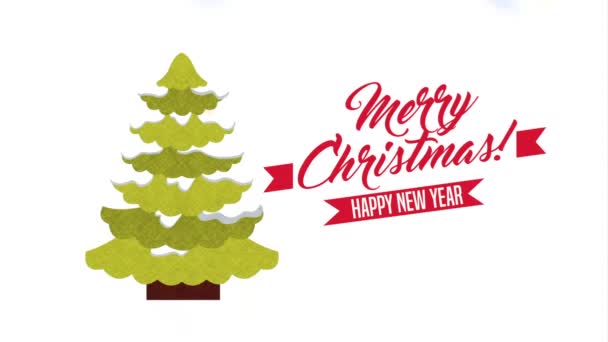 Veselý vánoční lístek s borovicovým stromem — Stock video