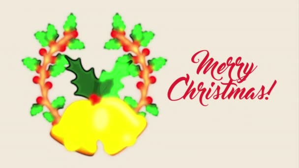 Buon Natale con le foglie corona e campane — Video Stock