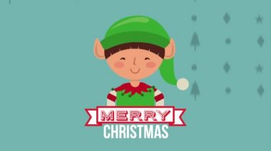 sevimli elf ile mutlu noel kartı