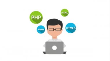 dizüstü bilgisayar ve set simgeleri ile programcı
