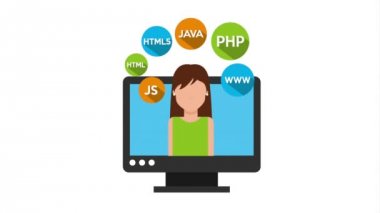 masaüstü ve simgeler animasyon ile programcı kadın