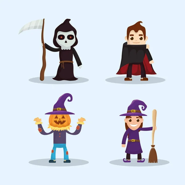 Disfraces para niños feliz fiesta de halloween — Vector de stock