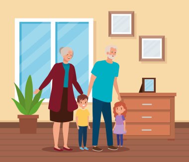 onların sevimli erkek ve kız çocukları ile dedesi