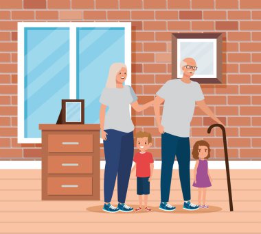 onların erkek ve kız çocuk ile sevimli dedesi