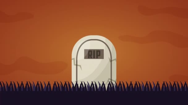 Happy halloween celebration with graveyard animation — Stock Video