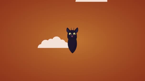 Ευτυχισμένο αποκριάτικο γιορτή με νυχτερίδες που πετούν κινούμενα σχέδια — Αρχείο Βίντεο