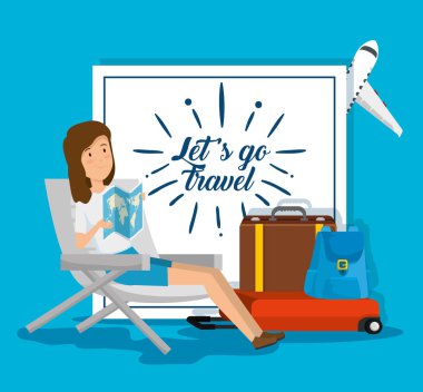 küresel harita ve bagaj ile kadın oturma koltuğu