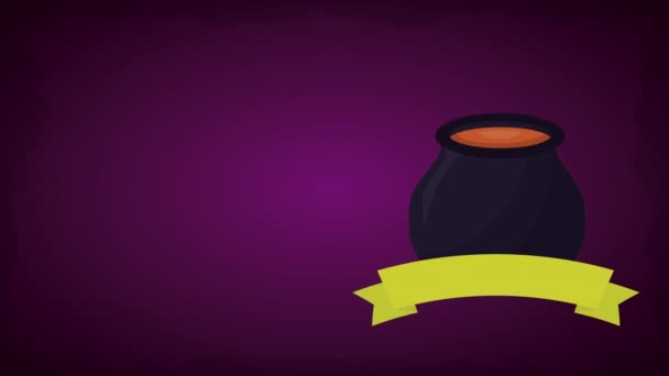 Happy Halloween firande med Witch kittel animation — Stockvideo