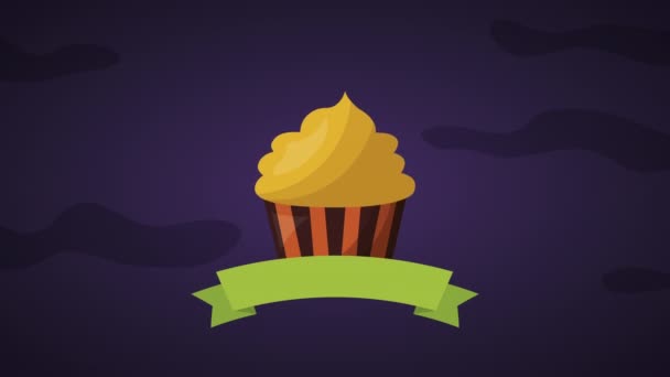 Happy halloween celebration with sweet cupcakes — Stock Video