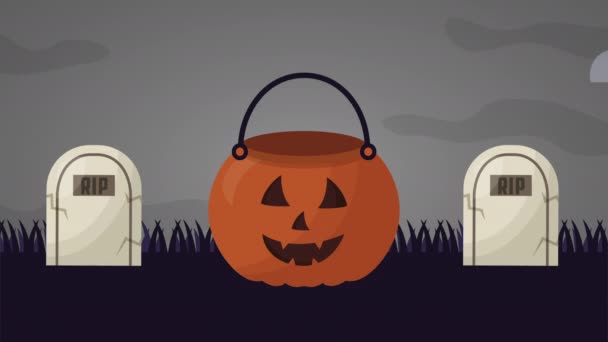 Happy Halloween viering met pompoen en snoepjes — Stockvideo