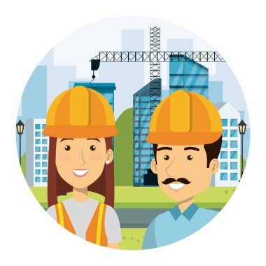 çalışma kenarı karakterleri üzerinde inşaatçılar yapıcılar çift