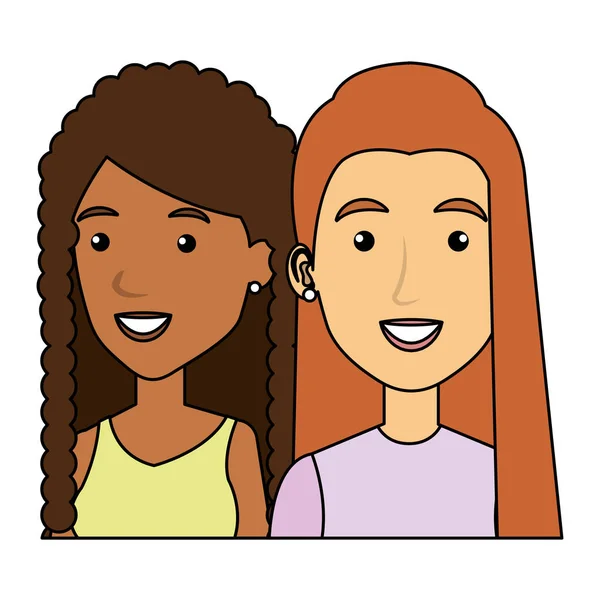 Jovem interracial meninas amigos avatares personagens —  Vetores de Stock