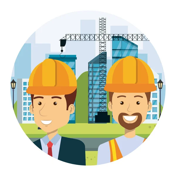 Wngineer con constructor en caracteres de lado de trabajo — Vector de stock