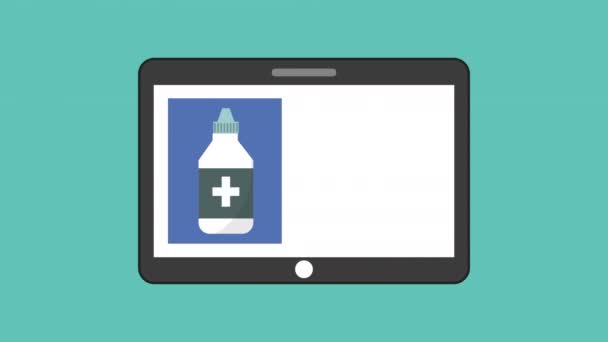 Tableta con tele medicina animación — Vídeo de stock