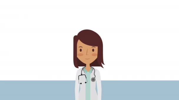Professional female doctor with healthy lifestyle animation — Stock Video