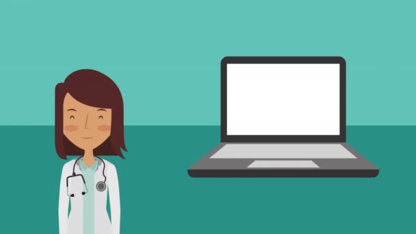 Profesional médico femenino personaje médico animación — Vídeo de stock