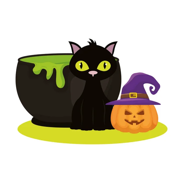 Halloween chat et citrouille vecteur design — Image vectorielle