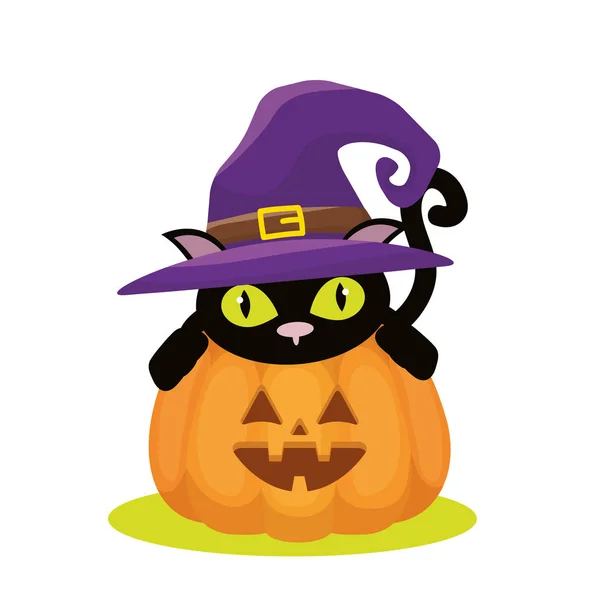 Halloween chat et citrouille vecteur design — Image vectorielle