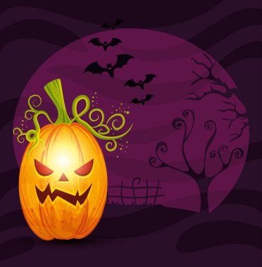 sahne cadılar bayramı uçan yarasalar ile kabak