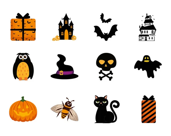 Bunt Halloween med set ikoner — Stock vektor