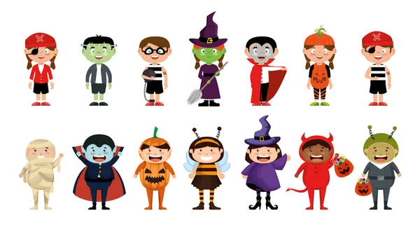 Bundle Halloween con i bambini costume — Vettoriale Stock