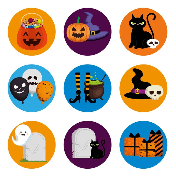 Paquete de Halloween con iconos de conjunto — Archivo Imágenes Vectoriales