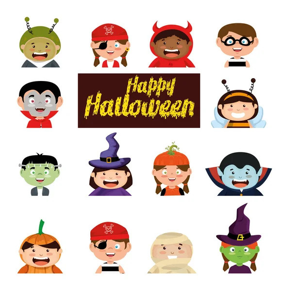 Bundle felice Halloween con i bambini costume — Vettoriale Stock