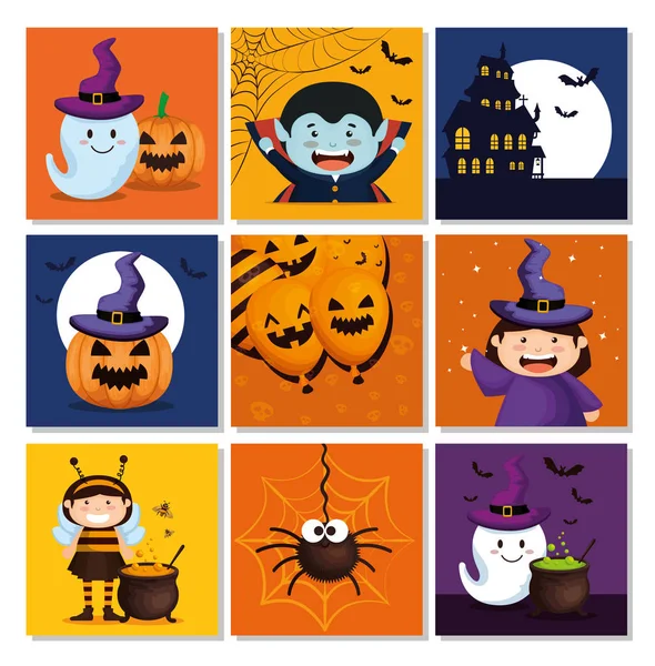 Set carte con icone di Halloween — Vettoriale Stock