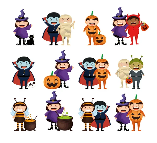 Bundel Halloween met kostuum kinderen — Stockvector