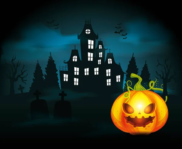 Kísértetjárta vár sütőtök a jelenet Halloween — Stock Vector