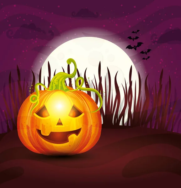 Dynia z księżycem w scenie Halloween — Wektor stockowy