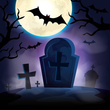 cadılar bayramı sahnesinde uçan yarasa ile mezarlık