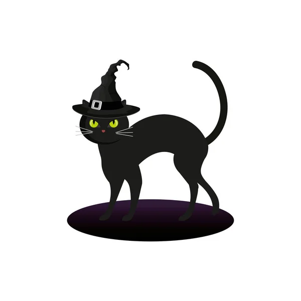 Katze Katze halloween mit Hut Hexe — Stockvektor