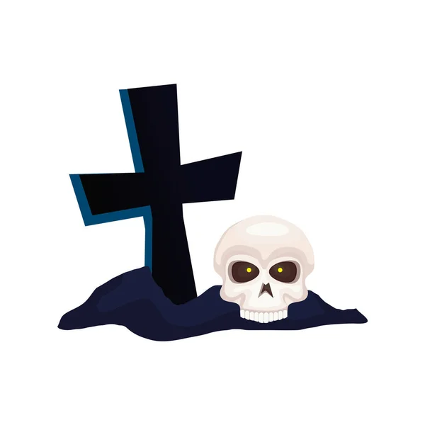 Crânio morto halloween com cruz —  Vetores de Stock